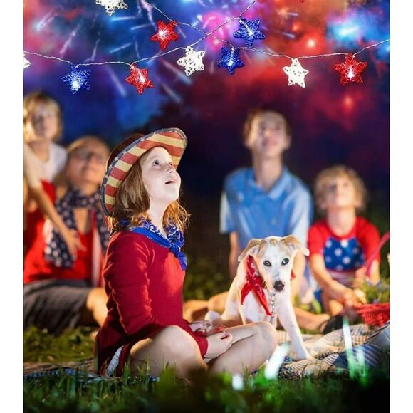 2 Sets of Red White & Blue Star Shape LED String Lights Memorial Day 4th Of July - Picture 7 of 8